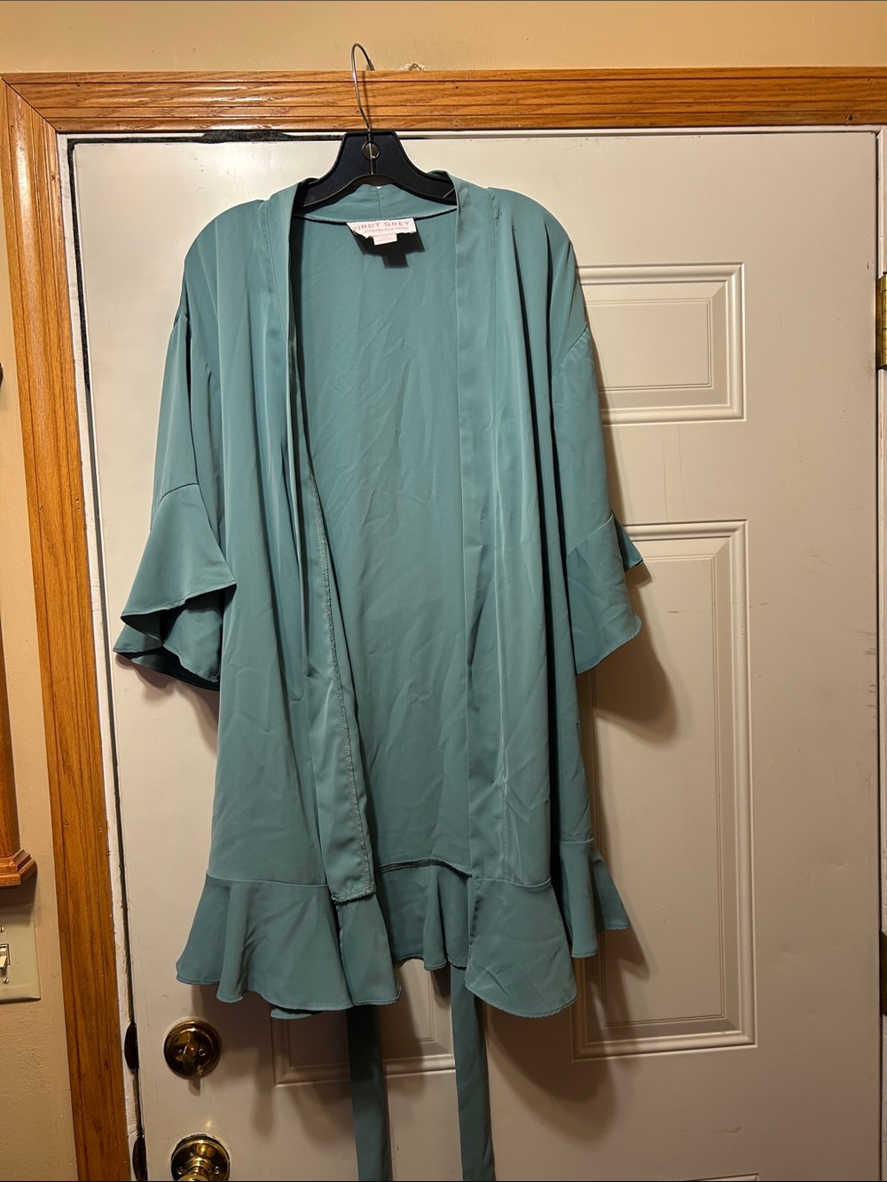 Birdy Grey Satin Kimono Robe with Ruffle Hem XS/S